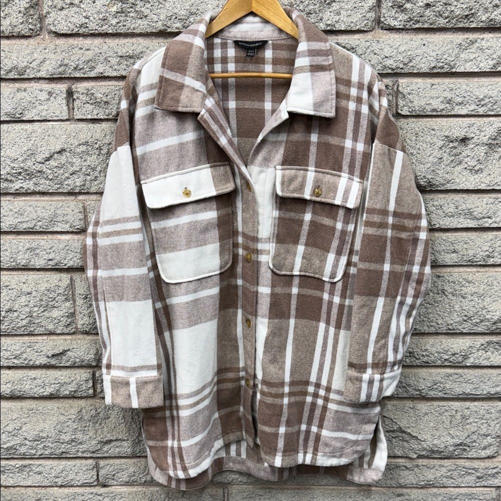 Banana Republic Tan and Cream Plaid Jacket XL